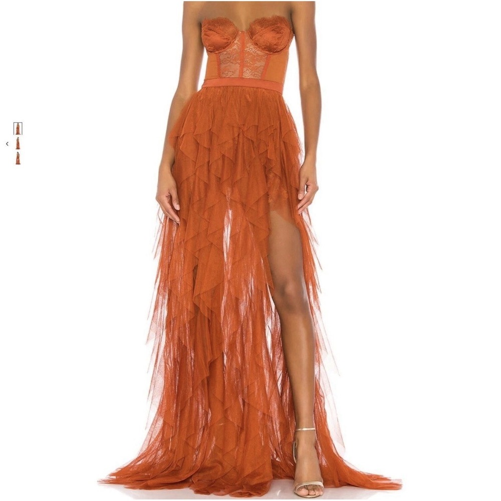For Love & Lemons x REVOLVE Rust Bustier Ruffle Tulle Gown Dress M original $359